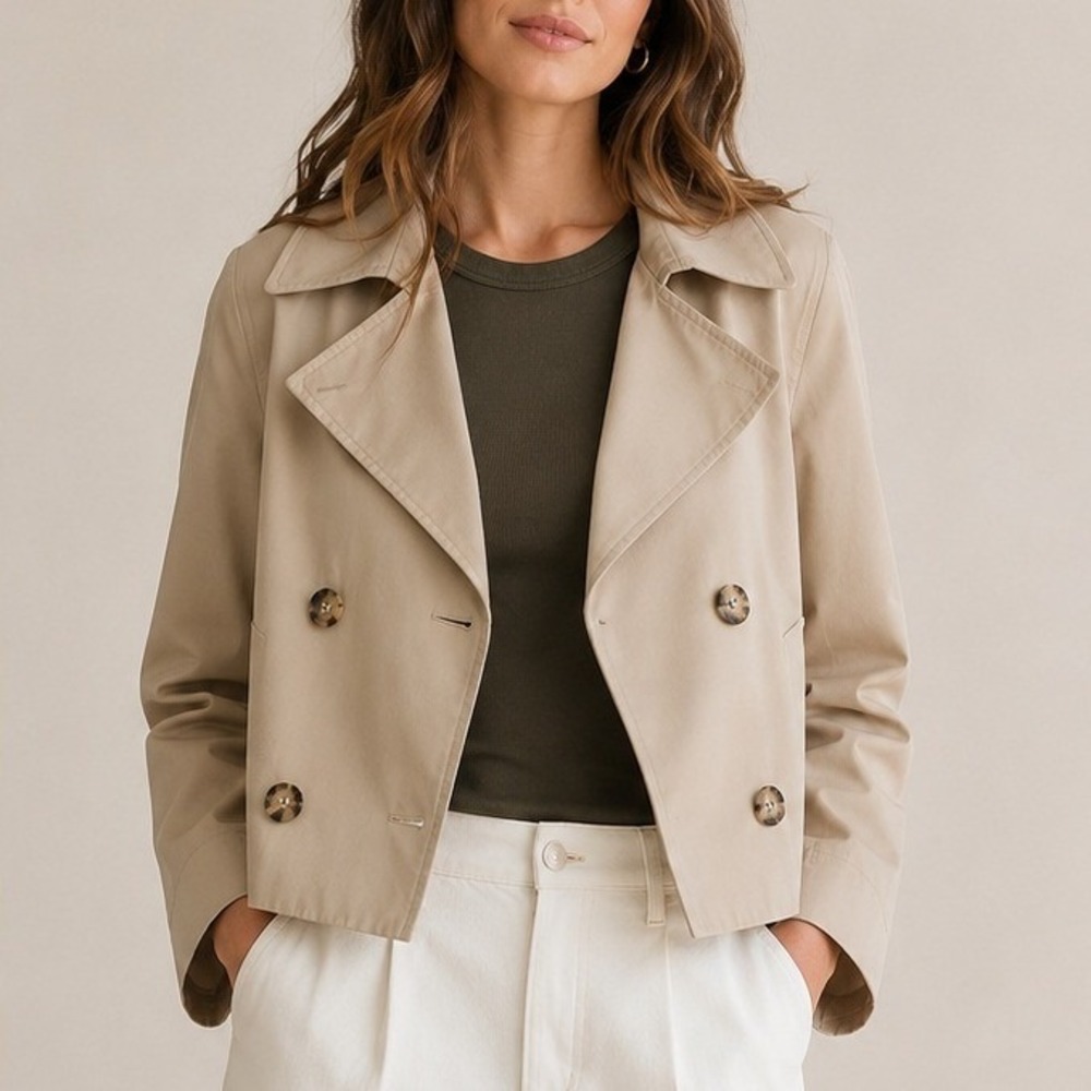 Madewell Cropped Trench Coat Double Breasted Jacket Modern Trip Tan NZ511 XL NWT